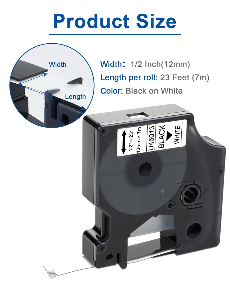 Labelwell 6-Pack A45013 Compatible Dymo D1 Label Tape Black On White Replacement For 45013 S0720530 Refills For Labelmanager 160 280 210D 360D 420P 450P 450D 450Duo Pnp Label Maker, 1/2 Inch X 23 Ft - Image 2